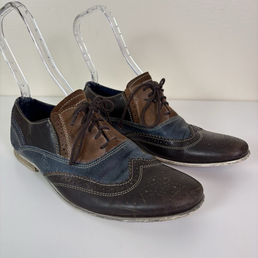 Steve Madden Two Tone Leather Brogue Wingtip Oxford Lace Up Dress Shoes Men's 8